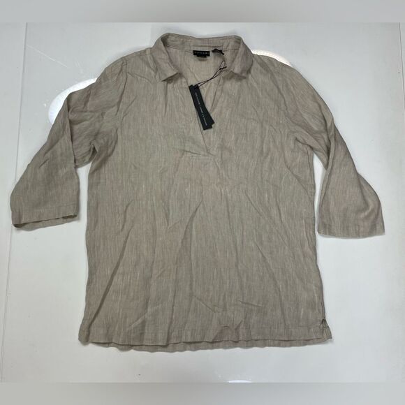 Tahari Hemp V-neck Blouse Top Women Medium 3/4 Sleeve NWT - Picture 1 of 6